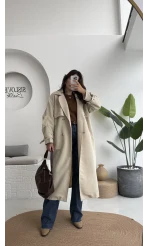 Cool Kuşaklı Cepli Trençkot Açık Taş Kod: 9419