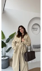 Cool Kuşaklı Cepli Trençkot Koyu Taş Kod: 9419