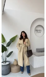 Cool Kuşaklı Cepli Trençkot Koyu Taş Kod: 9419