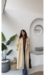 Cool Kuşaklı Cepli Trençkot Koyu Taş Kod: 9419