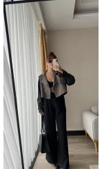 Cool Oversize Yarı Deri Siyah Trençkot