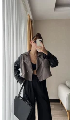 Cool Oversize Yarı Deri Siyah Trençkot