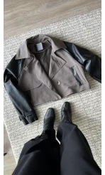 Cool Oversize Yarı Deri Siyah Trençkot