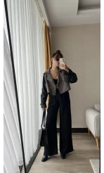 Cool Oversize Yarı Deri Siyah Trençkot