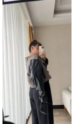 Cool Oversize Yarı Deri Siyah Trençkot