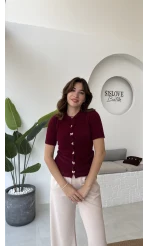 Coquette Kurdele Düğmeli Hırka - Bordo - 25033