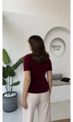 Coquette Kurdele Düğmeli Hırka - Bordo - 25033