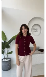Coquette Kurdele Düğmeli Hırka - Bordo - 25033