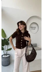 Coquette Kurdele Düğmeli Hırka - Kahverengi - 25033