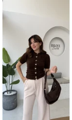 Coquette Kurdele Düğmeli Hırka - Kahverengi - 25033