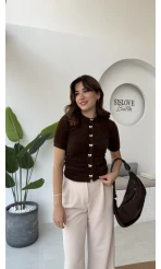 Coquette Kurdele Düğmeli Hırka - Kahverengi - 25033