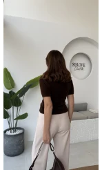Coquette Kurdele Düğmeli Hırka - Kahverengi - 25033