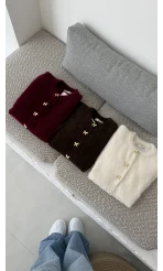 Coquette Kurdele Düğmeli Hırka - Kırık Beyaz - 25033