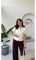 Coquette Kurdele Düğmeli Hırka - Kırık Beyaz - 25033