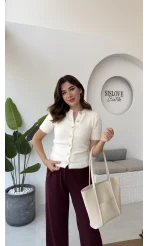 Coquette Kurdele Düğmeli Hırka - Kırık Beyaz - 25033