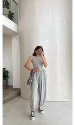 Coquette Sıfır Kol Tulum - Gri - Kod: 4144
