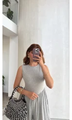 Coquette Sıfır Kol Tulum - Gri - Kod: 4144