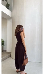 Coquette Sıfır Kol Tulum - Kahve - Kod: 4144