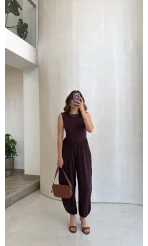 Coquette Sıfır Kol Tulum - Kahve - Kod: 4144