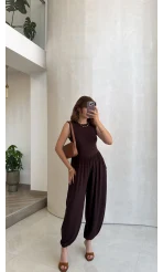 Coquette Sıfır Kol Tulum - Kahve - Kod: 4144