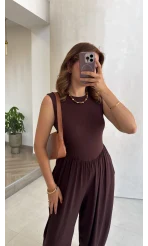 Coquette Sıfır Kol Tulum - Kahve - Kod: 4144