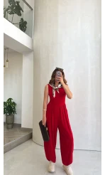 Coquette Sıfır Kol Tulum - Kırmızı - Kod: 4144