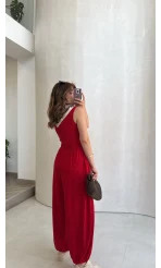 Coquette Sıfır Kol Tulum - Kırmızı - Kod: 4144