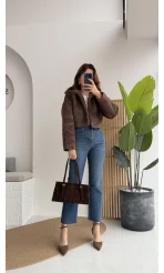 Crema Crop Kürk Mont Kahve Kod - Kod: 9620