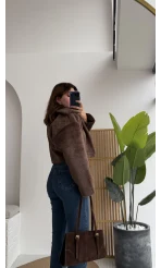 Crema Crop Kürk Mont Kahve Kod - Kod: 9620