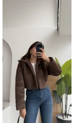 Crema Crop Kürk Mont Kahve Kod - Kod: 9620