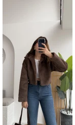 Crema Crop Kürk Mont Kahve Kod - Kod: 9620