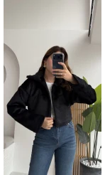 Crema Crop Kürk Mont Siyah Kod - Kod: 9620