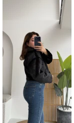 Crema Crop Kürk Mont Siyah Kod - Kod: 9620