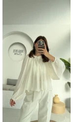 Crema Tül Bluz - Beyaz - 4959