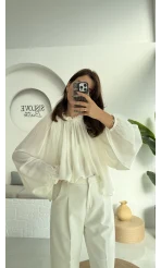 Crema Tül Bluz - Beyaz - 4959