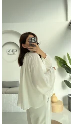 Crema Tül Bluz - Beyaz - 4959