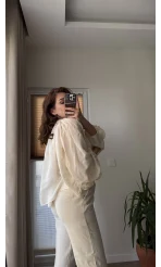 Crema Tül Bluz - Krem - 4959