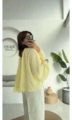 Crema Tül Bluz - Sarı - 4959