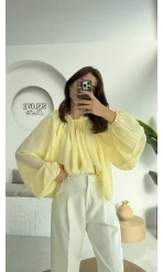 Crema Tül Bluz - Sarı - 4959
