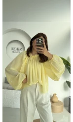 Crema Tül Bluz - Sarı - 4959