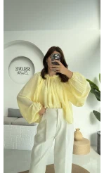 Crema Tül Bluz - Sarı - 4959