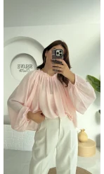 Crema Tül Bluz - Şeker Pembesi - 4959