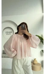 Crema Tül Bluz - Şeker Pembesi - 4959