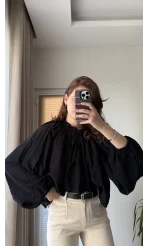 Crema Tül Bluz - Siyah - 4959