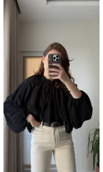 Crema Tül Bluz - Siyah - 4959