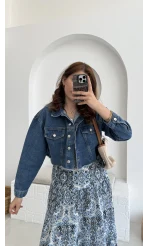 Crop Kot Ceket Açık Mavi