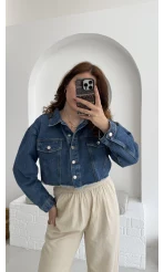 Crop Kot Ceket Açık Mavi
