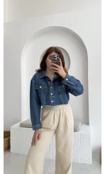 Crop Kot Ceket Açık Mavi