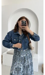 Crop Kot Ceket Açık Mavi
