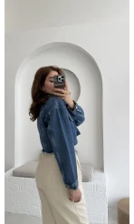 Crop Kot Ceket Açık Mavi